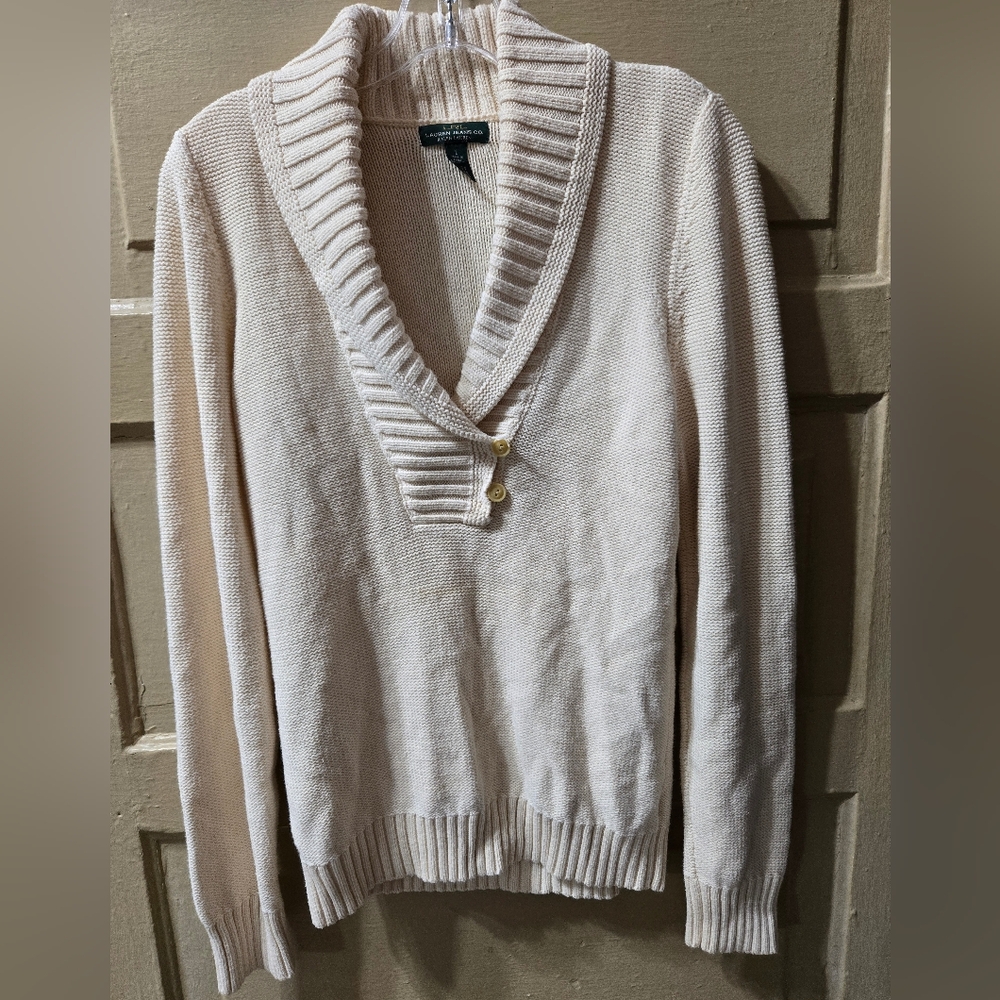 Lauren Ralph Lauren Vintage Ivory Cream Knit Pullover Sweater GUC Size: Large